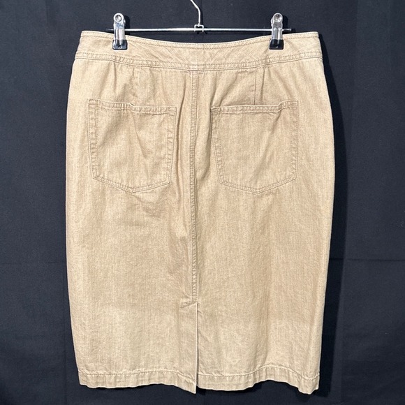 Lauren Jeans Co Ralph Lauren Tan Khaki Denim Pencil Skirt 4 Buckle Heritage Work - Picture 5 of 11